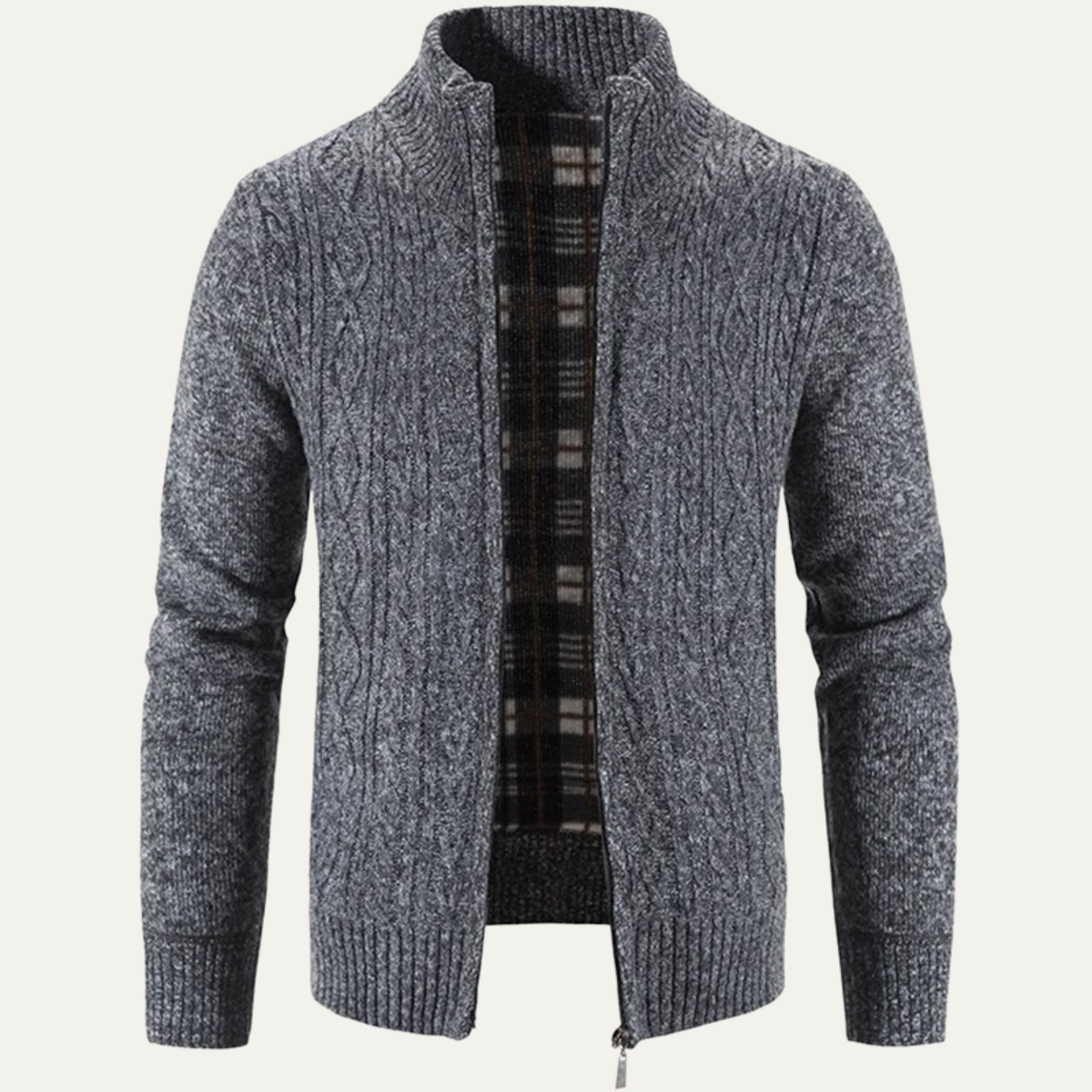 Men’s Mottled Cable Knit Full Zip Cardigan