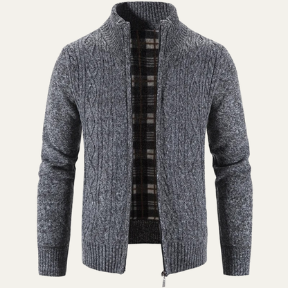 Men’s Mottled Cable Knit Full Zip Cardigan