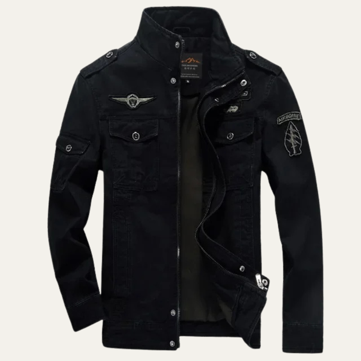The Levanzo Men's Khaki Military Jacket with Stand Collar & Pockets