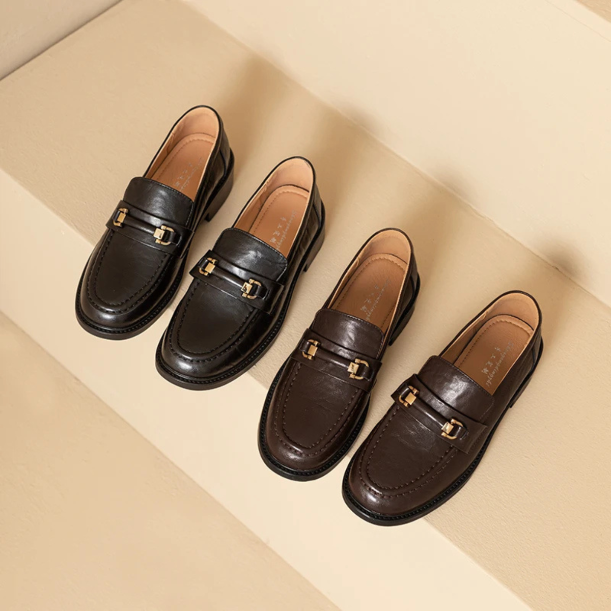 The Montepulciano Men’s Classic Slip On Leather Loafers with Metal Buckle