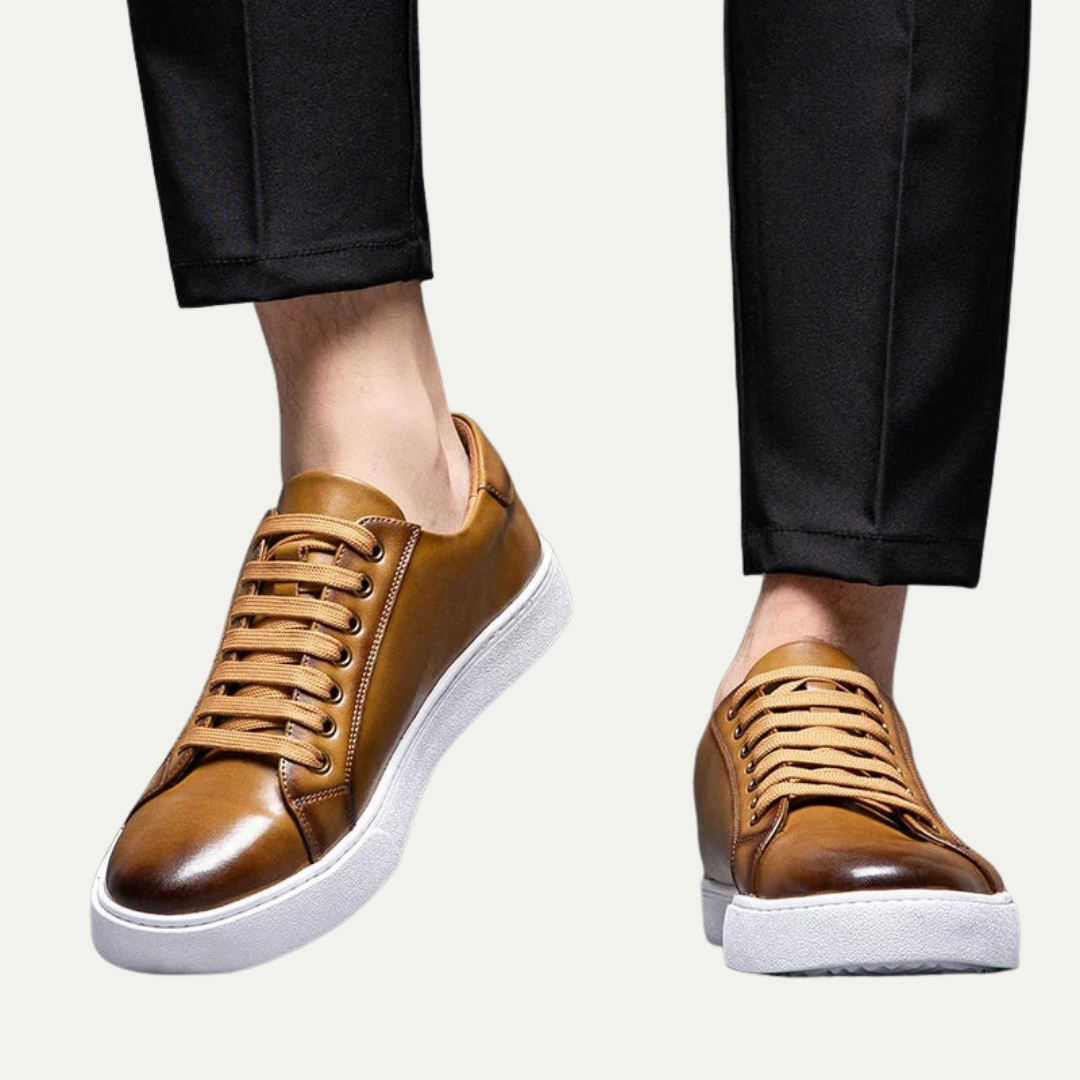 Men’s Leather Low Top Sneakers with Thick Cupsole