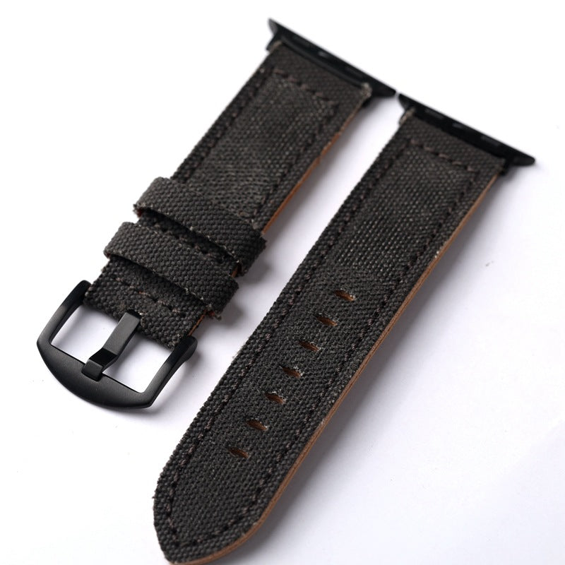 Authentic Leather and Durable Canvas Watch Band
