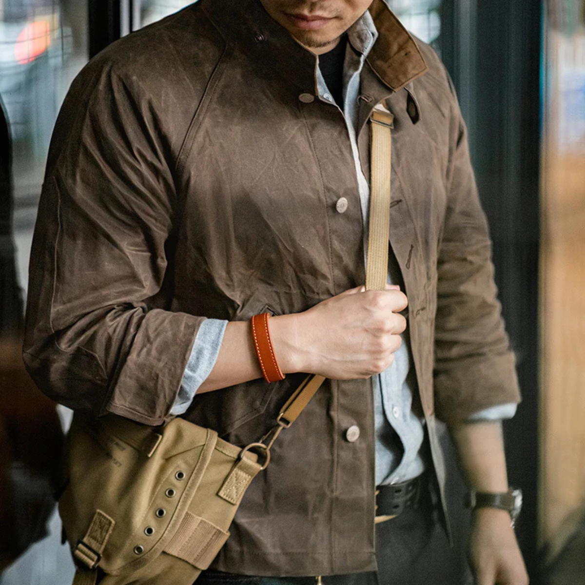 The Brescia Men’s Waterproof  Vintage Waxed Canvas Jacket with Stand Collar