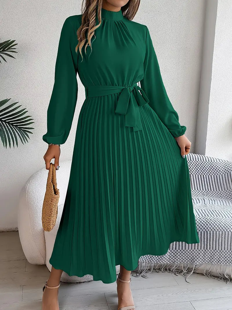 Ladies' Elegant A-Line Knee Length Dress with Waist Belt