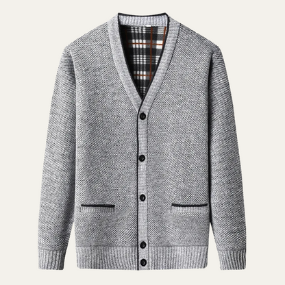 Men’s Plaid Lined Knit V Neck Cardigan