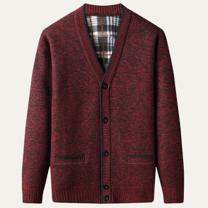 Men’s Plaid Lined Knit V Neck Cardigan