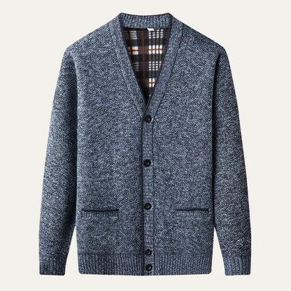 Men’s Plaid Lined Knit V Neck Cardigan