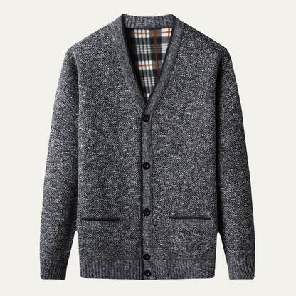 Men’s Plaid Lined Knit V Neck Cardigan