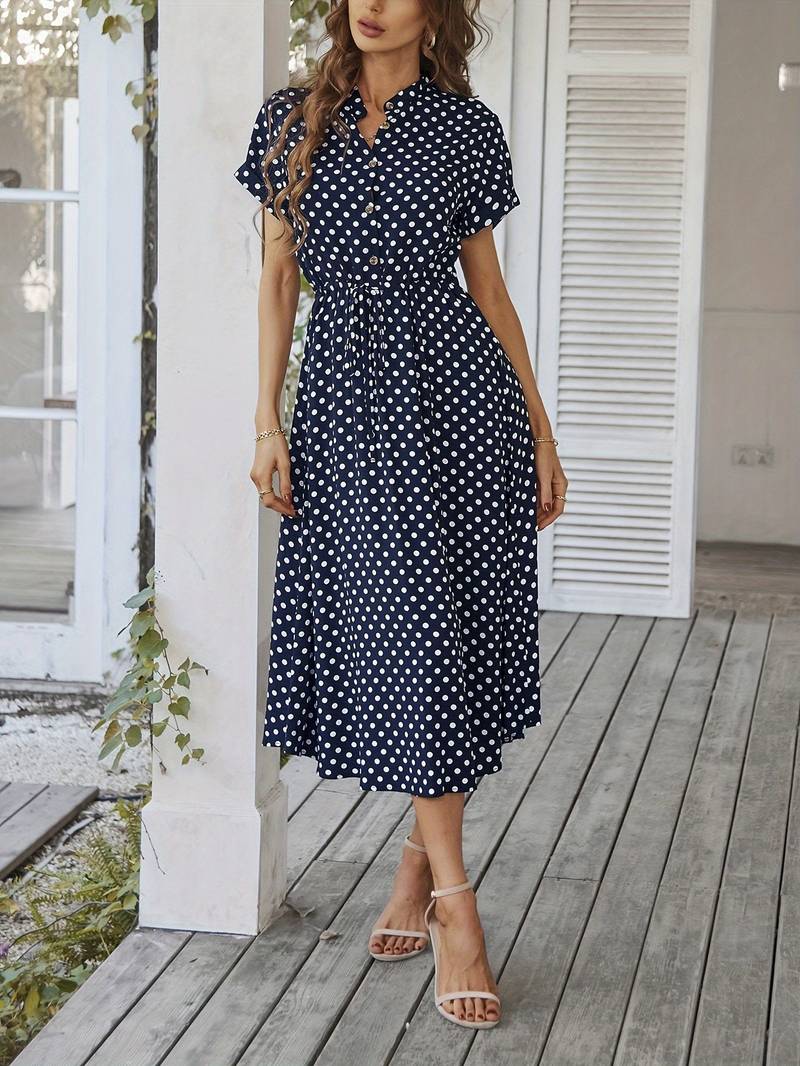 Women's Cute V-Neck Dot Print A-Line Dress