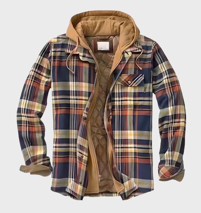 Men’s Lined Plaid Overshirt with Detachable Hood