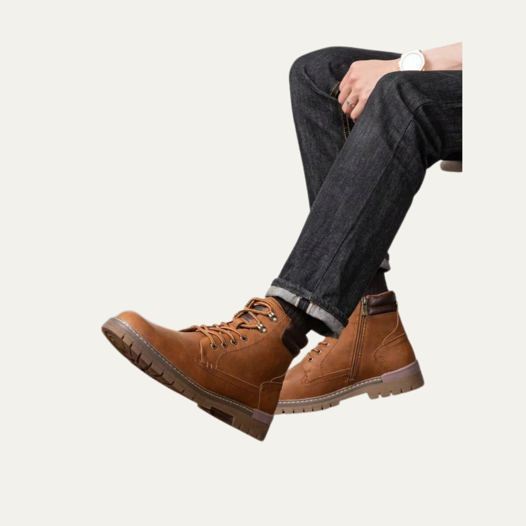 Men’s Military Style Lace Up Combat Boots with Lug Sole