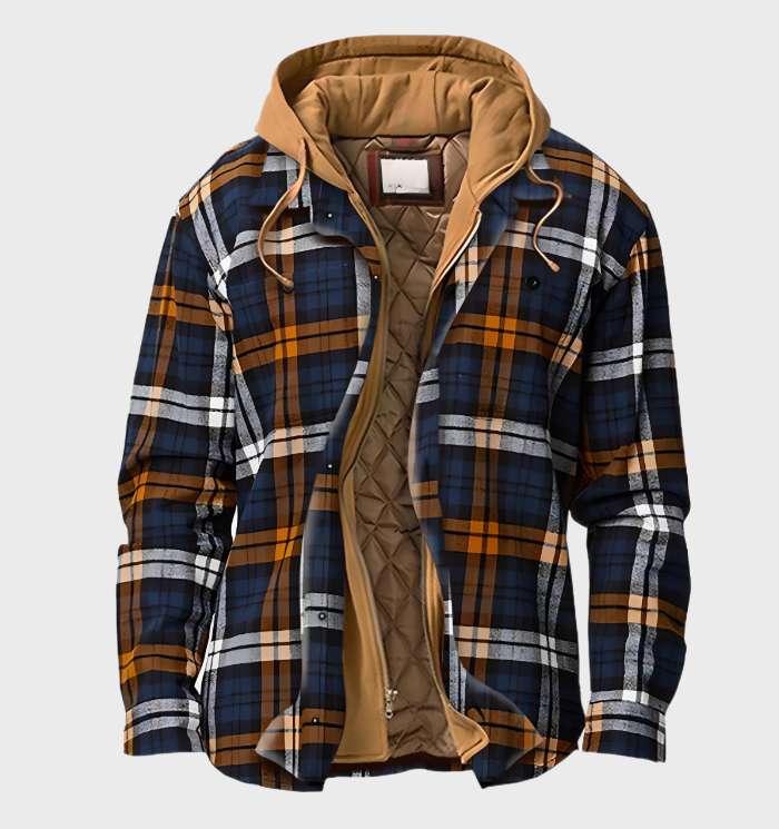Men’s Lined Plaid Overshirt with Detachable Hood