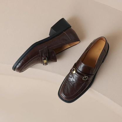 The Montepulciano Men’s Classic Slip On Leather Loafers with Metal Buckle