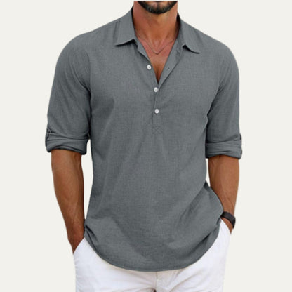 Men’s Relaxed Linen Blend Button Placket Shirt