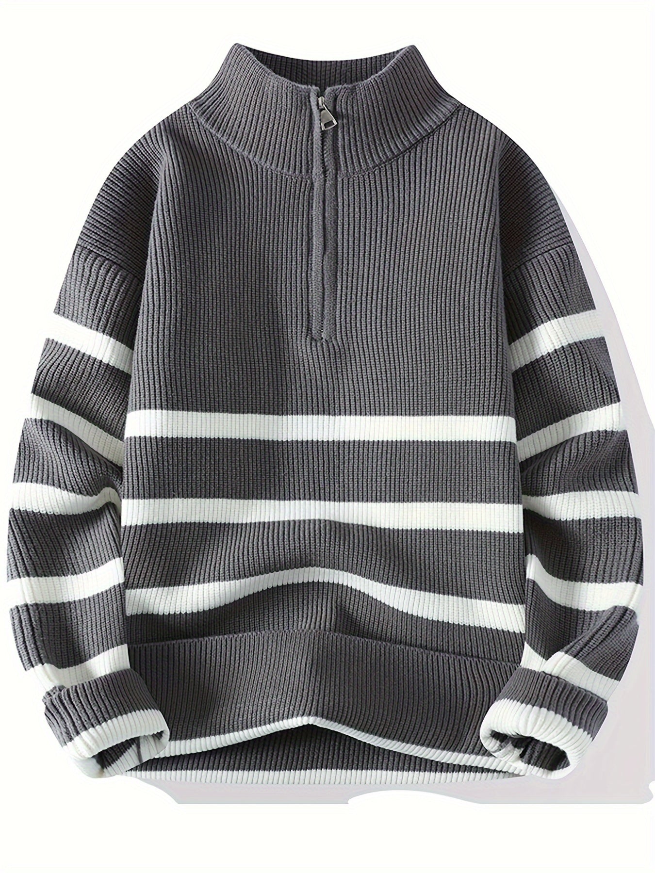 Warm Crew Neck Striped Winter Sweater