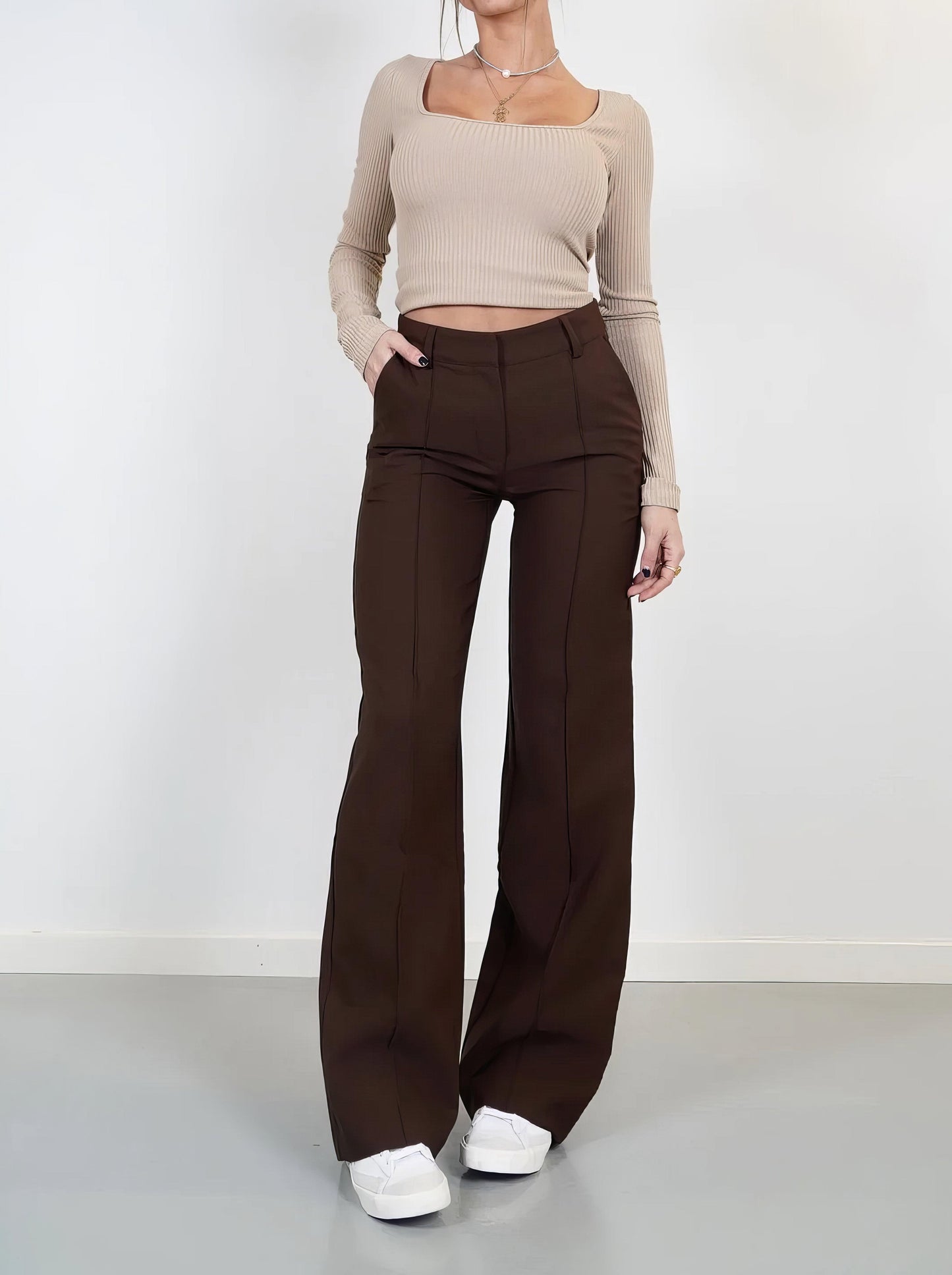 Stylish High Waisted Loose Fit Trousers