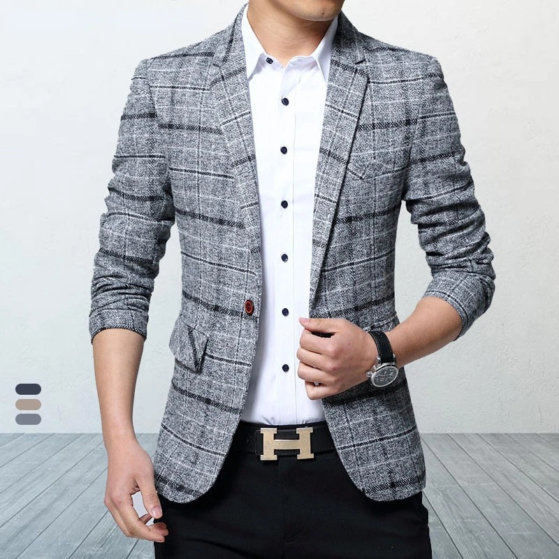 Stylish Plaid Blazer for Men - Versatile Fit Jacket - BritishElegance