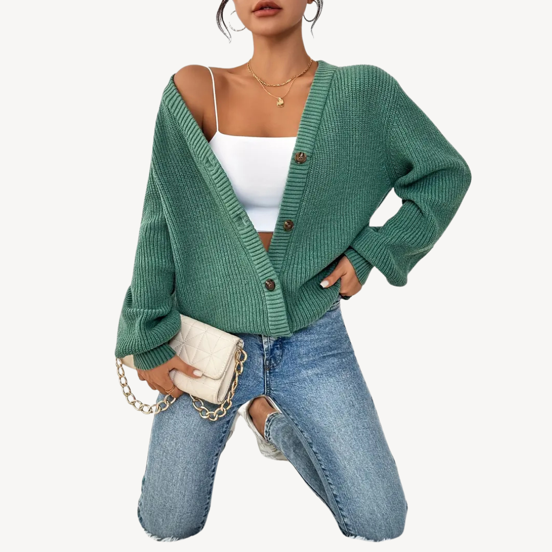 Women's V-Neck Drop Shoulder Cardigan Sweater