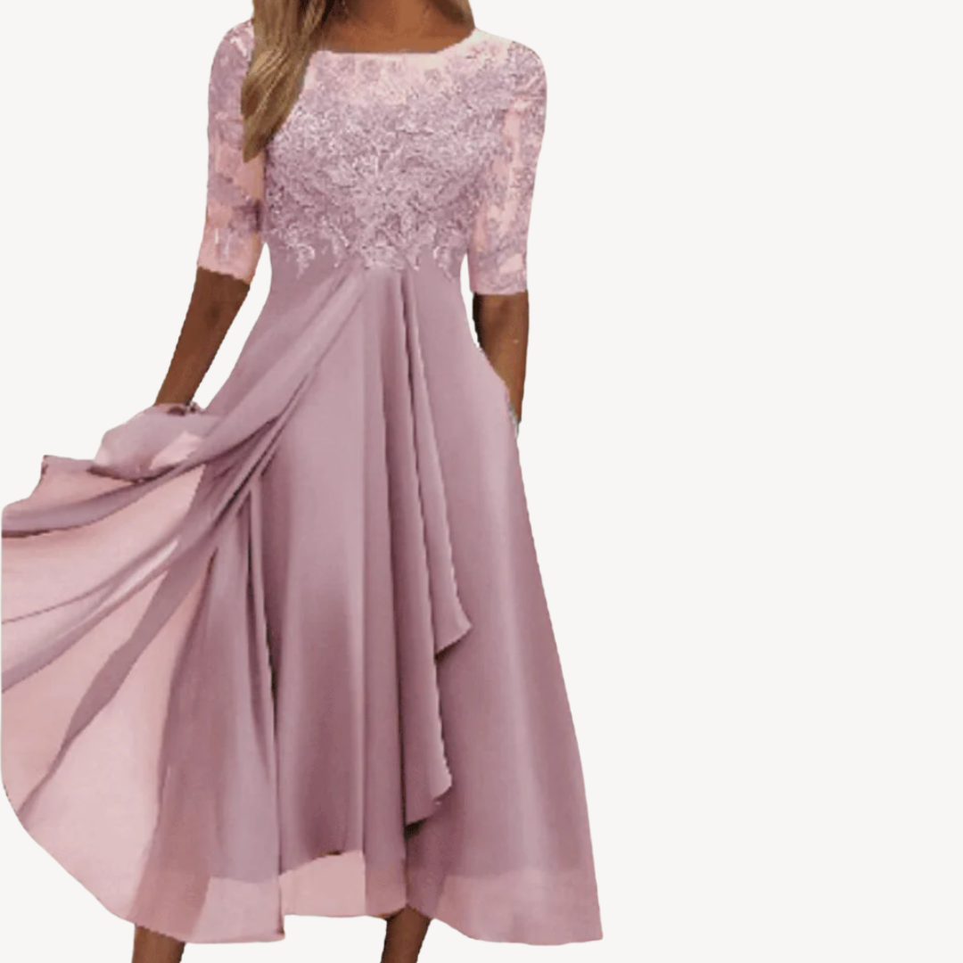 Women's Lace Chiffon Midi Dress