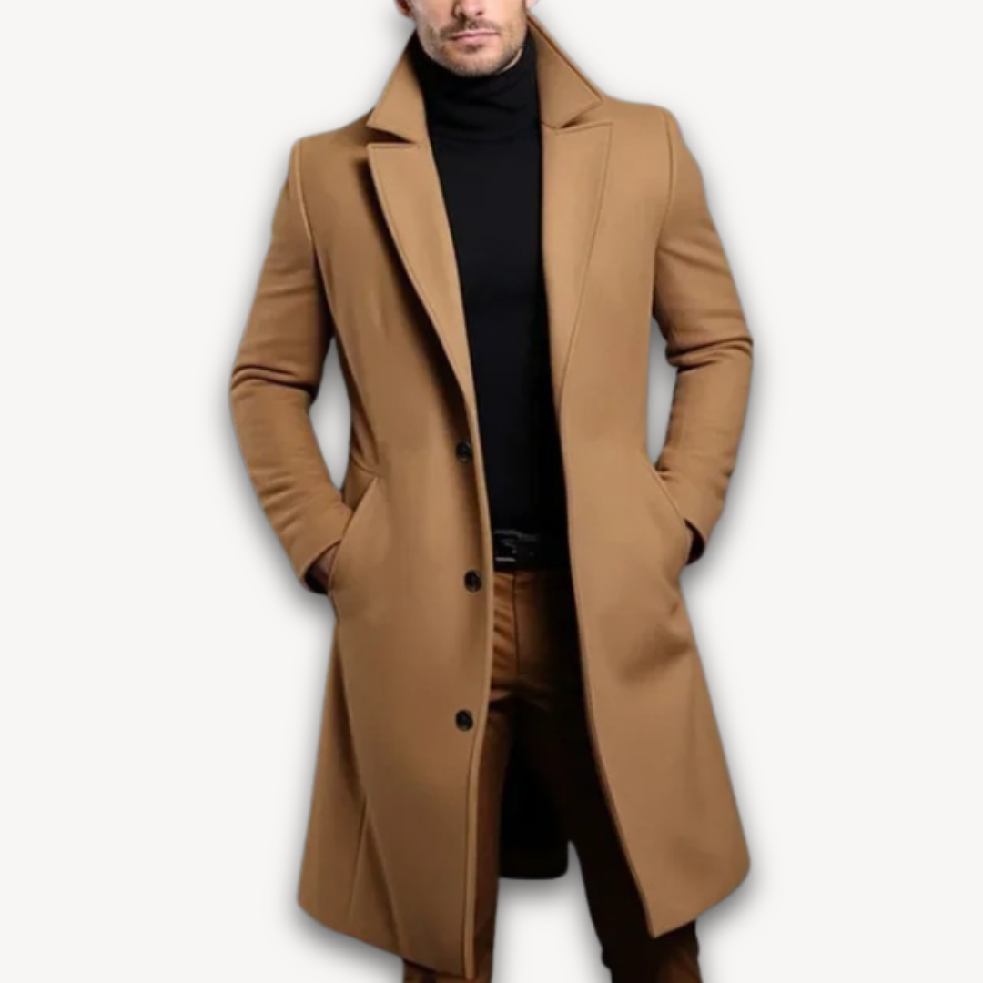 Men's Long Overcoat - Wool Blend Formal Winter Coat - Slim Fit