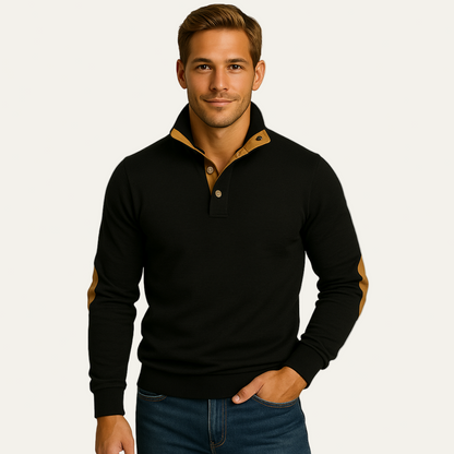 Men’s High Collar Knit Sweater with Contrast Details