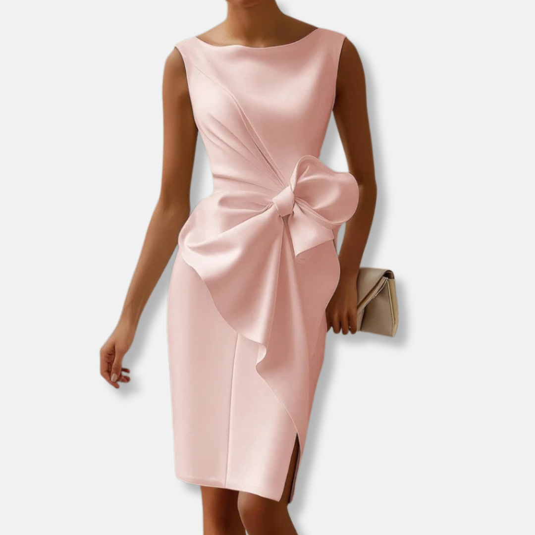 Olivia Slim Fit Midi Dress | Bow Detail Side Slit Dress