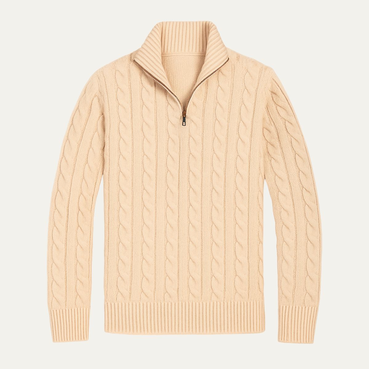 Men’s Mock Neck Quarter Zip Cable Knit Sweater