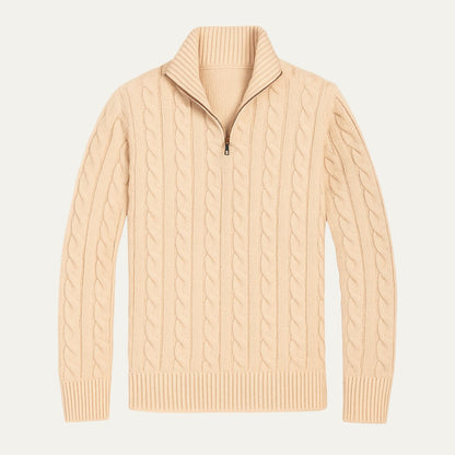 Men’s Mock Neck Quarter Zip Cable Knit Sweater