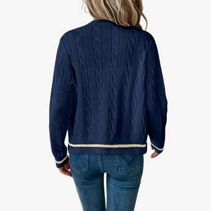Women's Cable Knit Crew Neck Cardigan