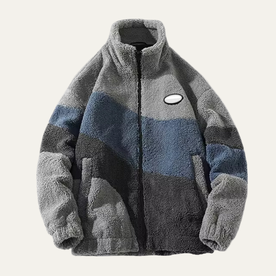 Men’s Cozy Color Block High Neck Fleece Jacket