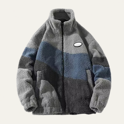 Men’s Cozy Color Block High Neck Fleece Jacket