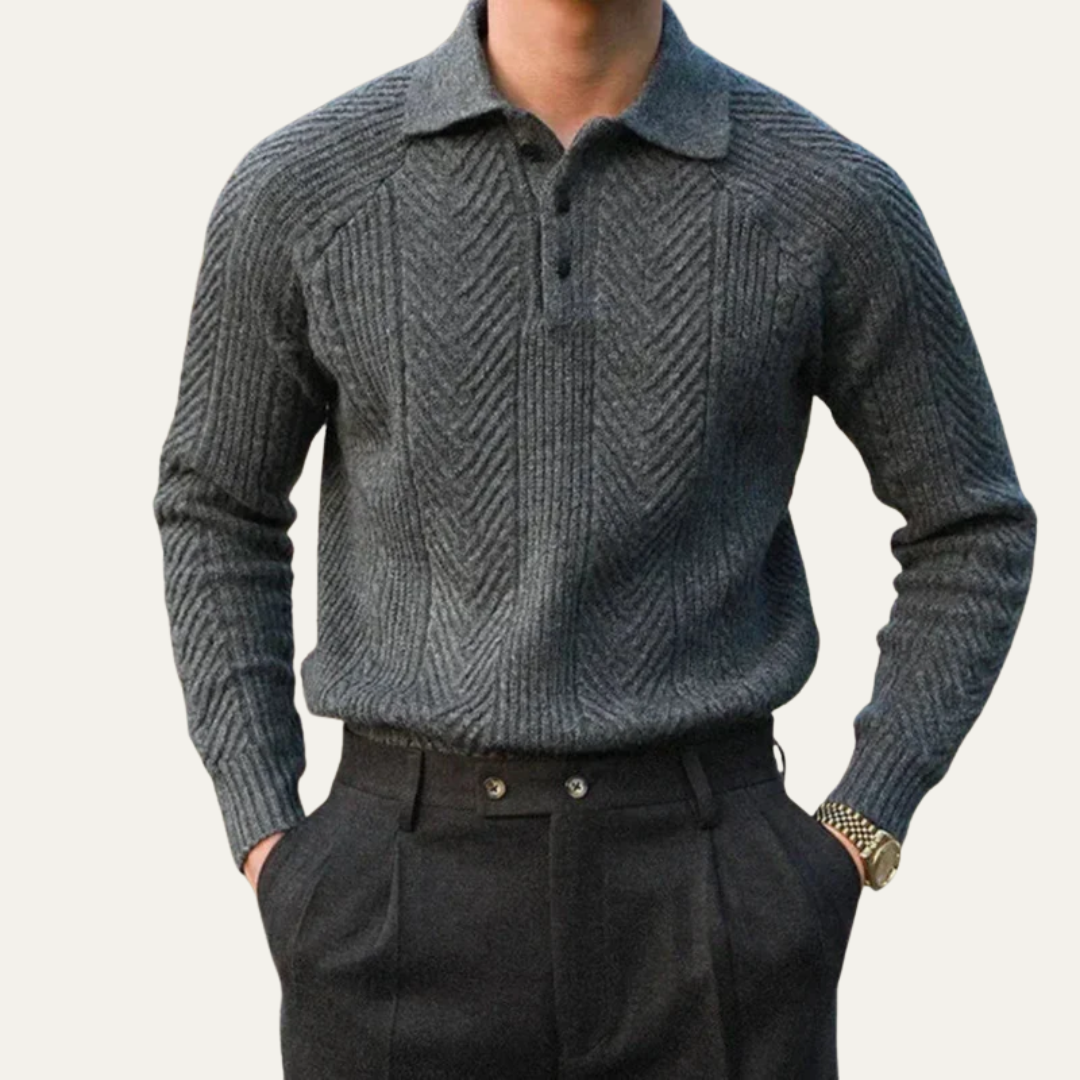 Men’s Chevron Knit Quarter Zip Polo Sweater