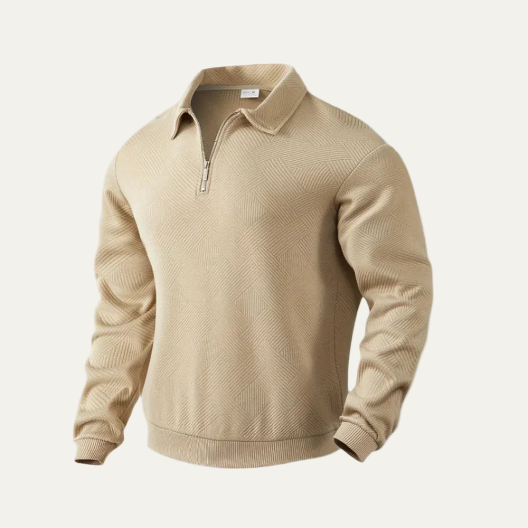 Men’s Textured Quarter Zip Polo Sweater