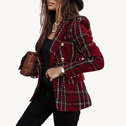 Red Plaid Tweed Blazer