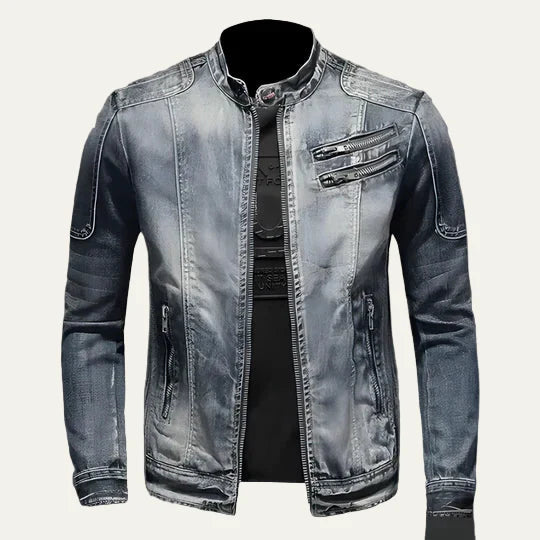 Men’s Distressed Slim Fit Denim Biker Jacket