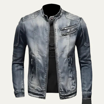 Men’s Distressed Slim Fit Denim Biker Jacket
