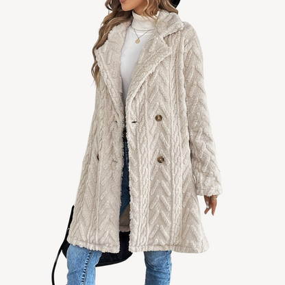 Double-Breasted Fuzzy Coat for Women
