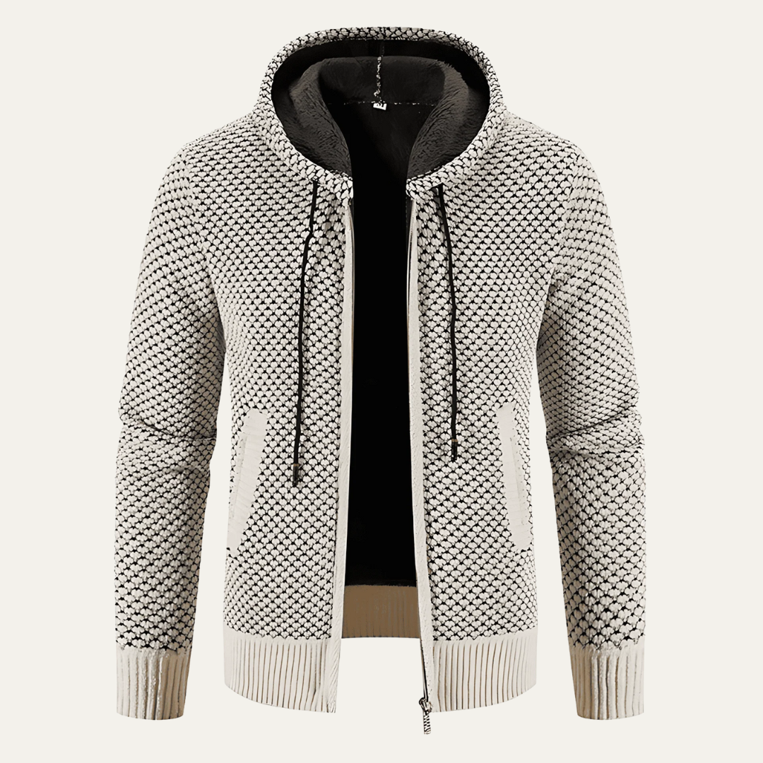 Men’s Waffle Knit Hooded Zip Sweater Jacket