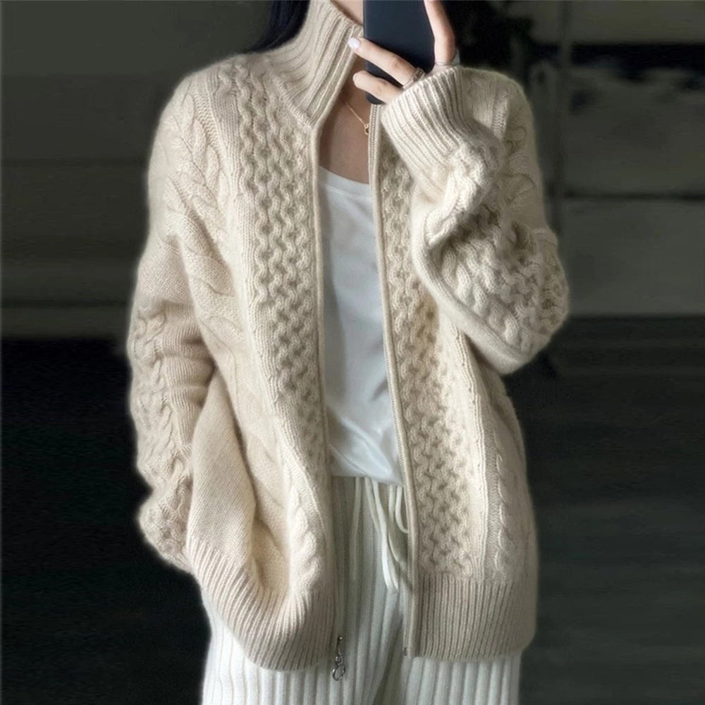 Cozy Cable Knit Women's Zip Cardigan Sweater