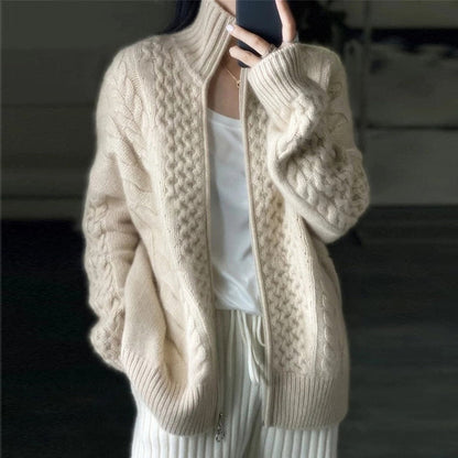 Cozy Cable Knit Women's Zip Cardigan Sweater