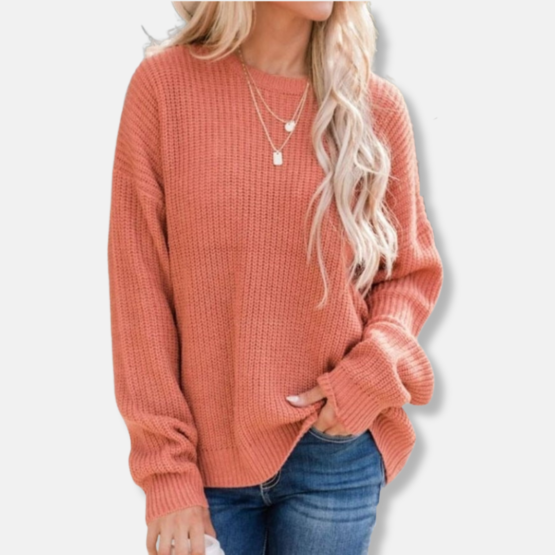 Women’s Knit Sweater – Wool Blend – Relaxed Fit – Ribbed Texture – Long Sleeve – Round Neck