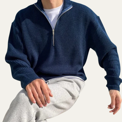 Men’s Oversized Quarter Zip Rib Knit Sweater