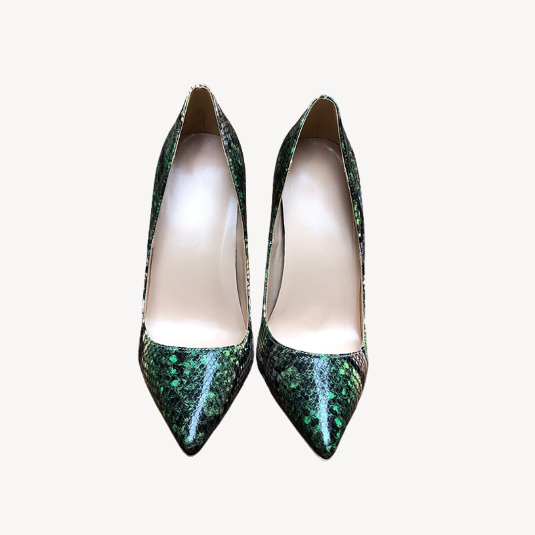 Green Snakeskin Orthopedic Heels for Women