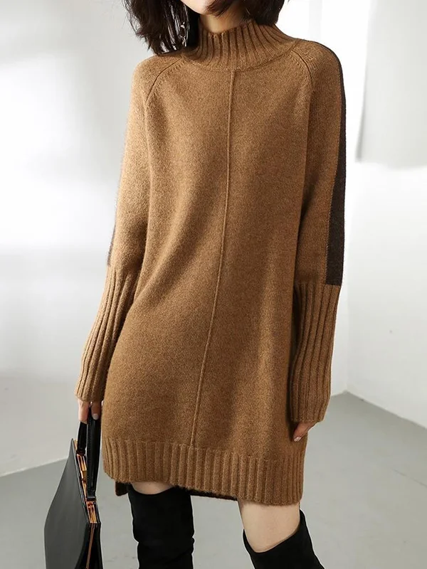 Warm Women's Cable Knit Turtleneck Sweater Dress