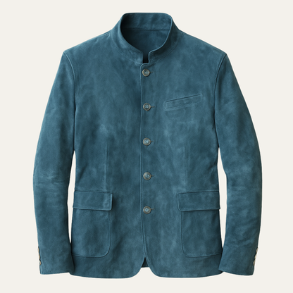 The Maranello Men’s Smart Stand Collar Button Up Suede Blazer Jacket