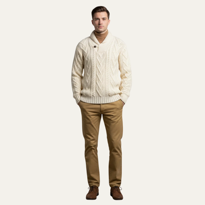 Men’s Shawl Collar Double Breasted Cable Knit Sweater