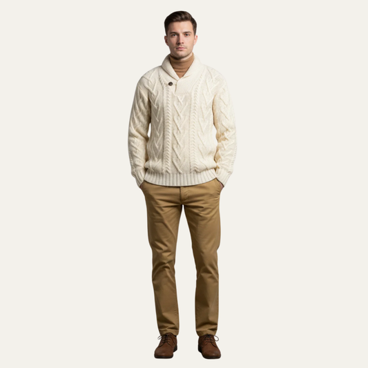 Men’s Shawl Collar Double Breasted Cable Knit Sweater