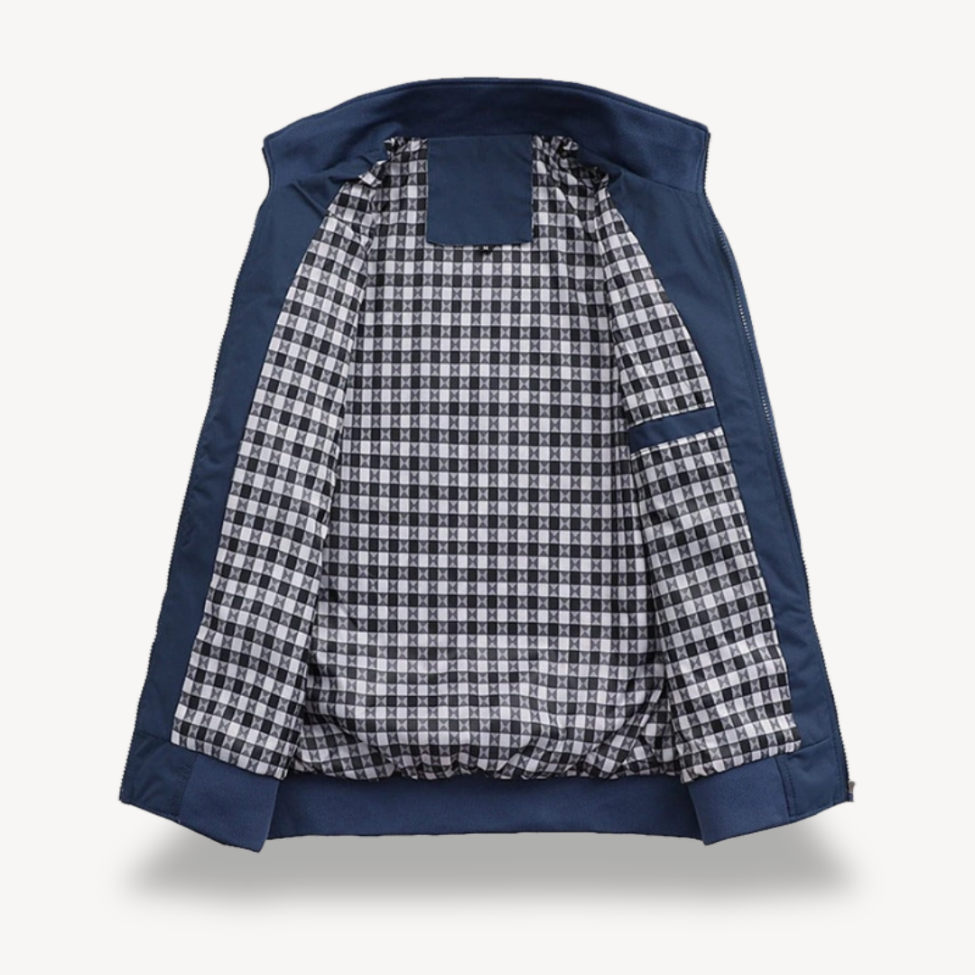 Men's Zip-Up Bomber Jacket with Check Lining