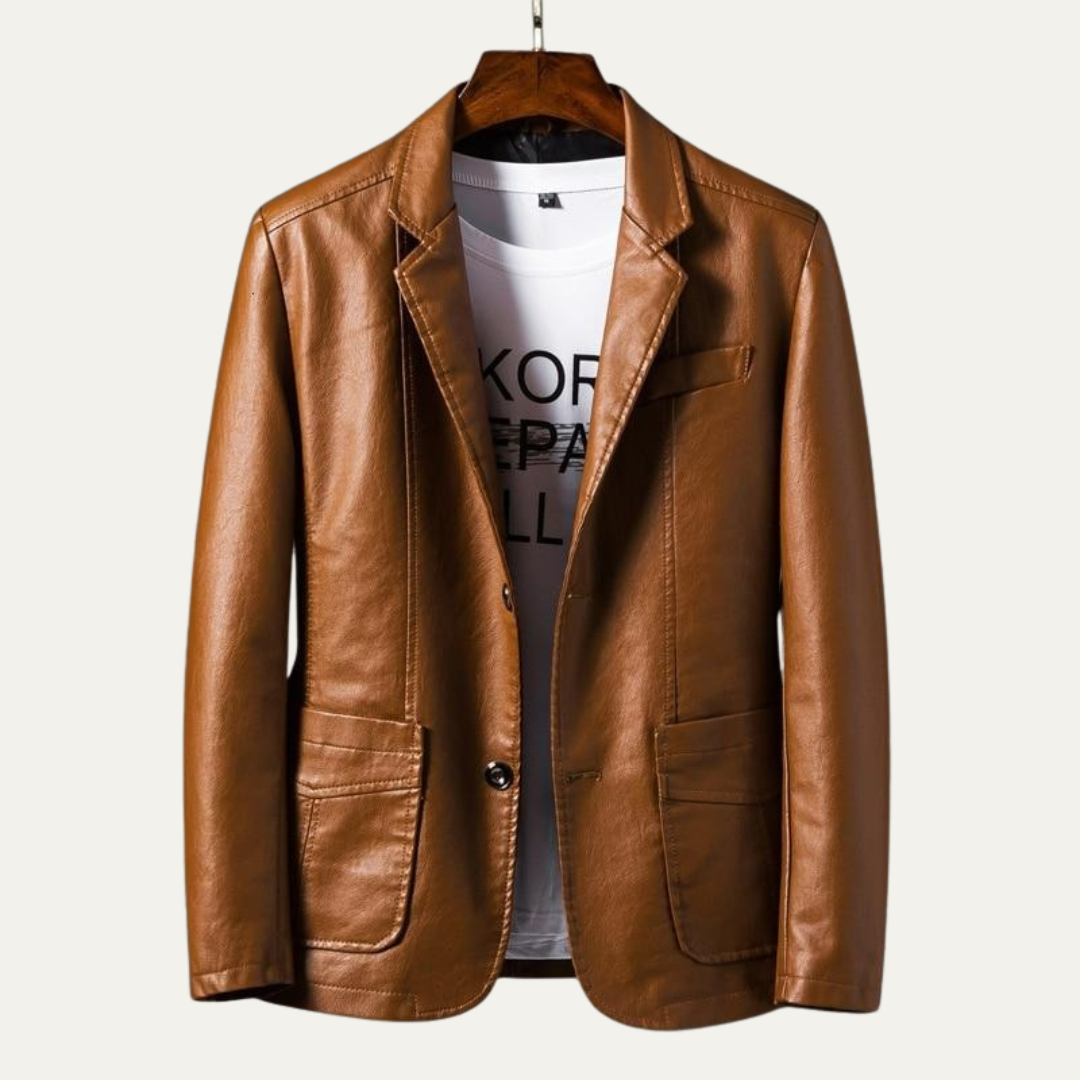 Men’s Sleek Faux Leather Single Button Blazer