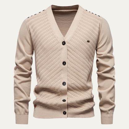 Men’s Basketweave Knit V Neck Button Cardigan